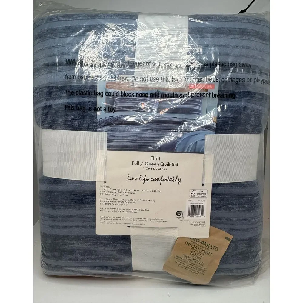 Bearpaw Flint Full/Queen Navy Quilt Set 3-Piece New in Package